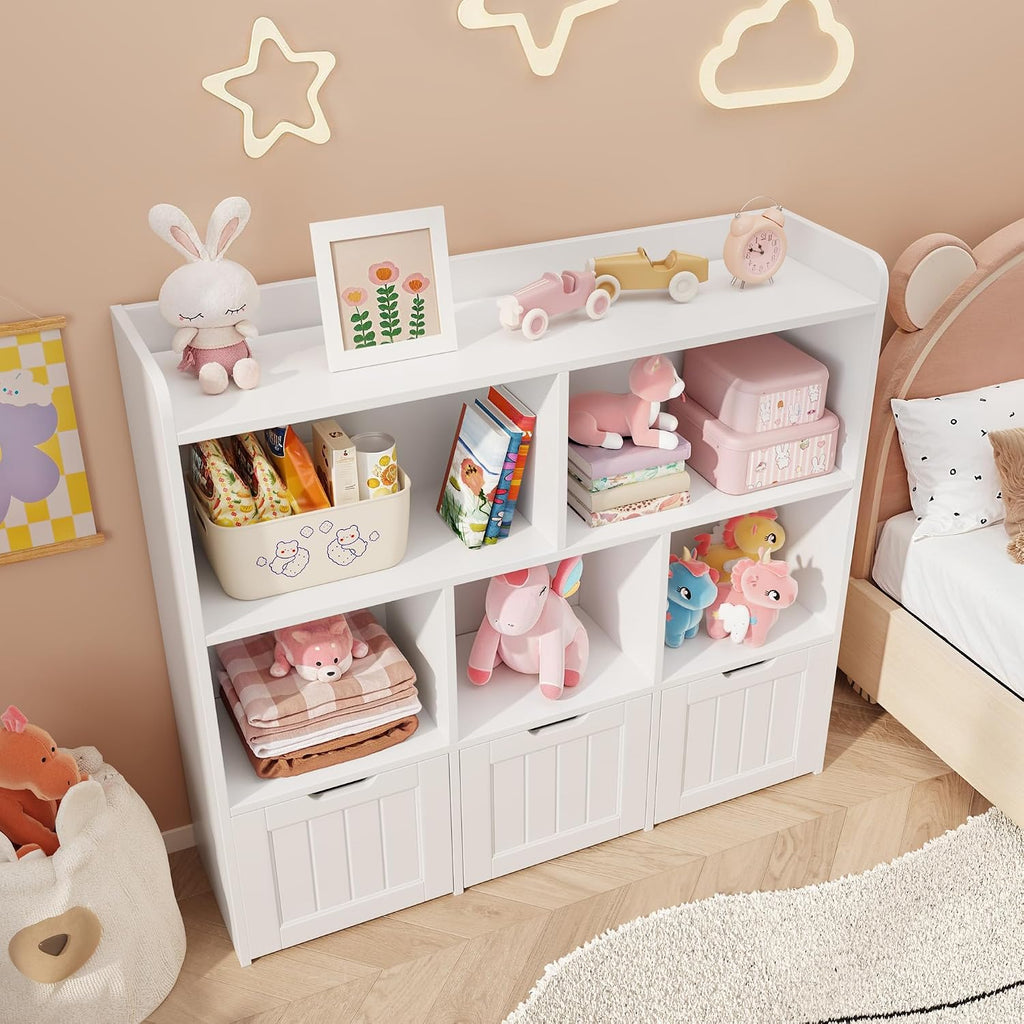 Kids Toy Storage Organizer with 3 Drawers and 6 Shelves, White
