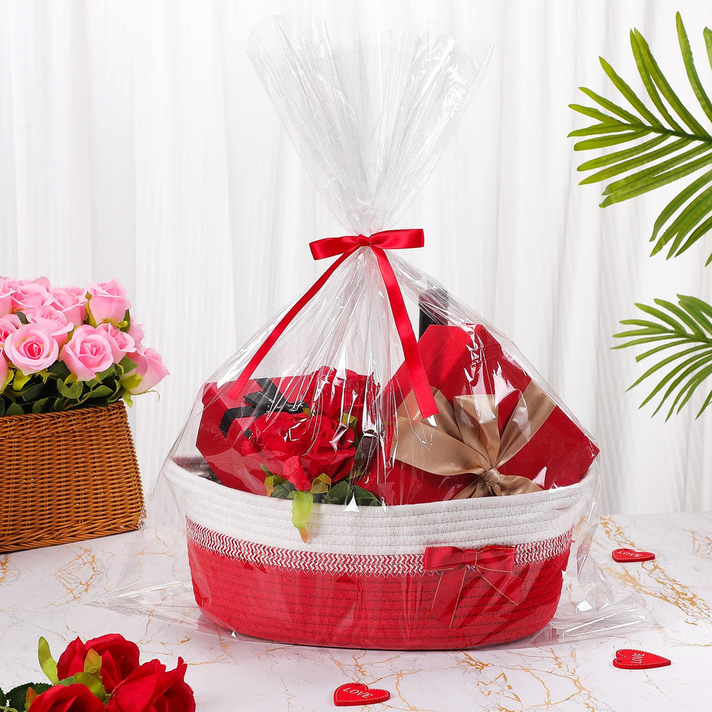 Woven Christmas Gift Basket Empty, Red White