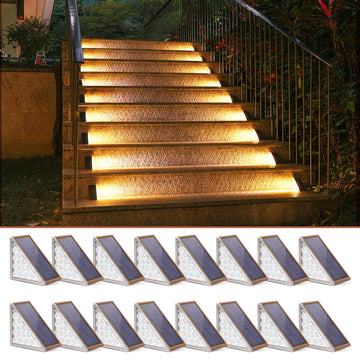 Solar Stair Lights, Warm White Outdoor Step Lights IP67 Waterproof Auto On Off, Outdoor Stair Lights for