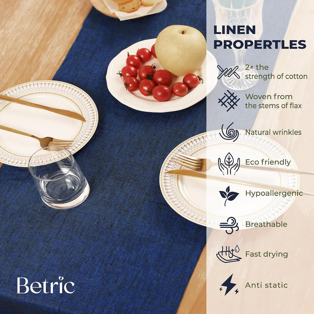 Linen Table Runner 14 x 108 Inch, 100% Pure Linen, Farmhouse Style, Washable, Rustic Table Decor for Wedding Party