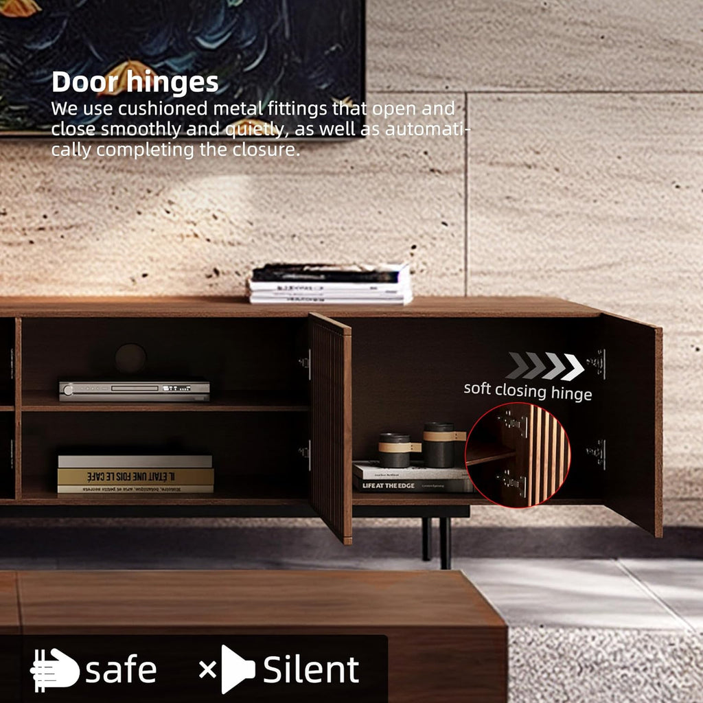 Mid Century Modern TV Stand with 4 Doors, 94.48 Inch Wide Entertainment Center TV Console for Living Room Bedroom