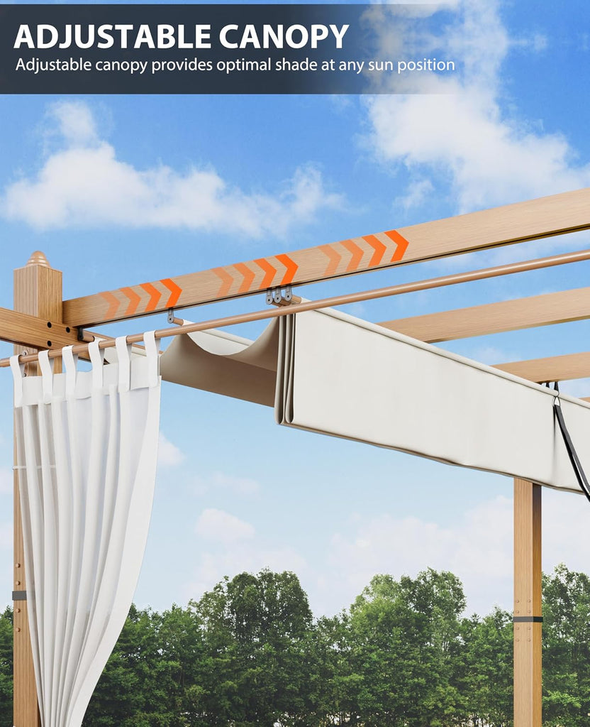 10x13 ft Outdoor Retractable Pergola with Canopy and Side Mesh Screen
