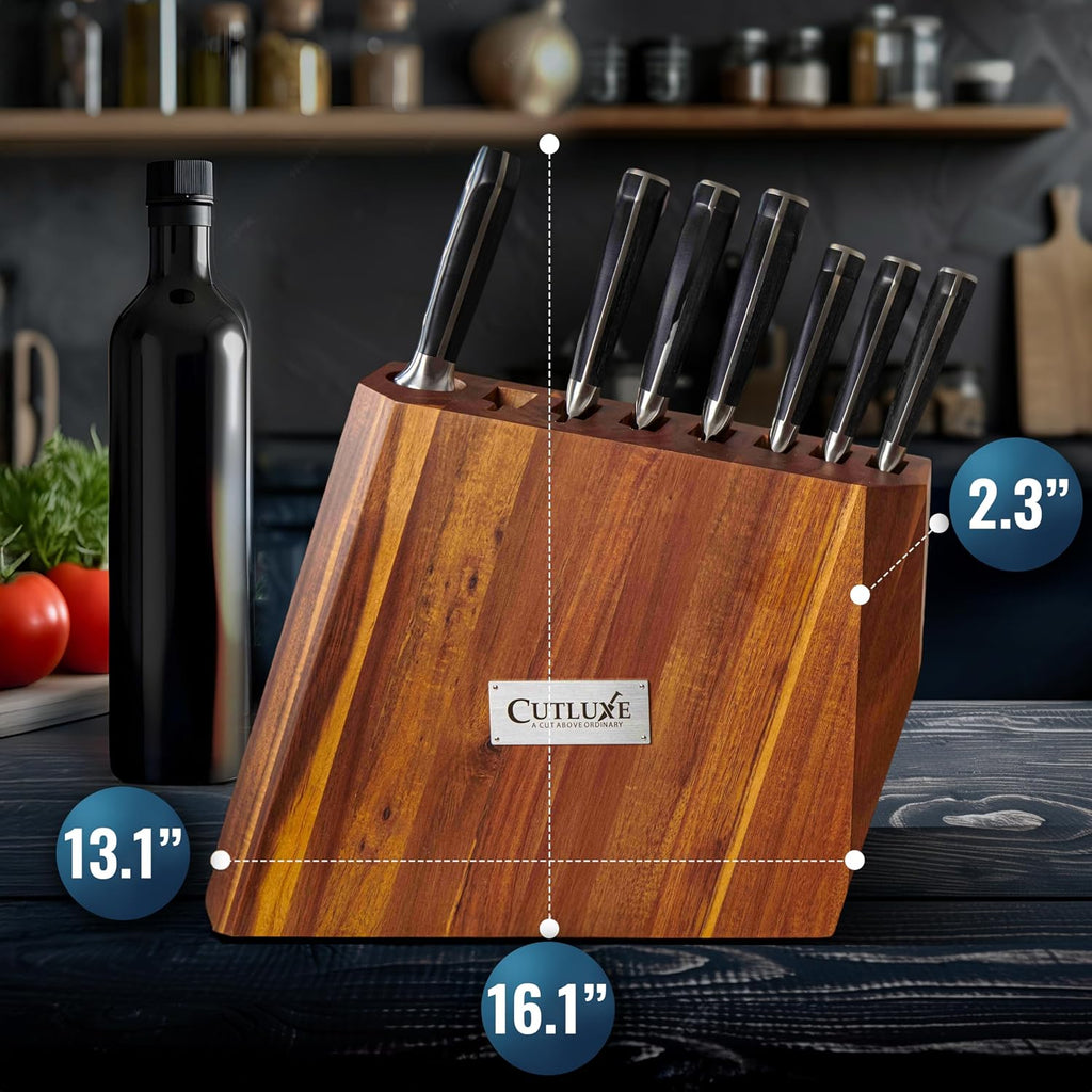 Kitchen Knife Set, 8-Piece Chef Knives with Acacia Wood Block | Razor Sharp Full Tang Blades, High Carbon German