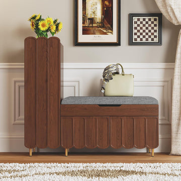 Shoe Organizer Cabinet,Entryway Bench with Adjustable Shelves and Cushioned Seat,Unique L-Shaped Bench Cabinet