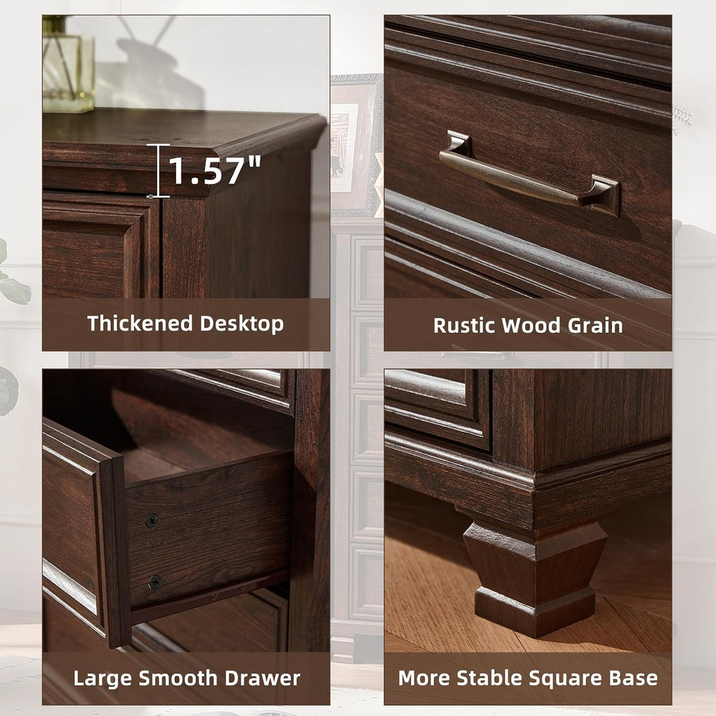 Farmhouse Chest of Drawers , 45" Tall Dresser for Closet, Rustic Wood Dressers , Walnut