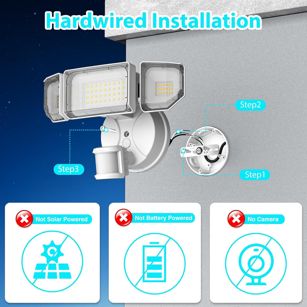 85W LED Security Lights Motion Sensor Light Outdoor, 8500LM Dusk to Dawn, IP65 Waterproof, 6500K, 3 Head Motion