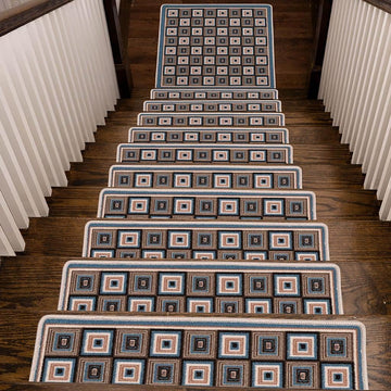 Stair Treads Carpet with Landing Slip Resistant Stair Rugs, Set of 13 (9"x32") + 1 (31"x31") Runner for Indoor Wooden