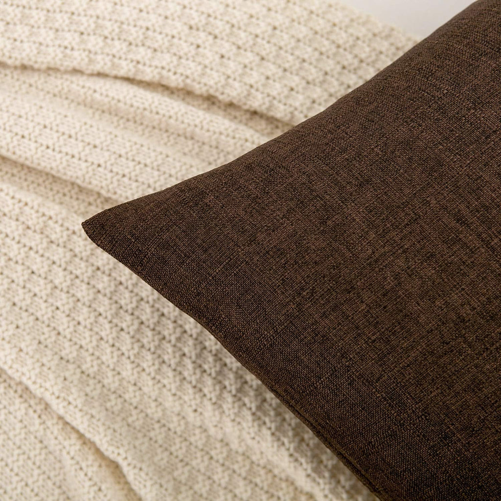 Linen Decorative Throw Pillow Covers Cushion Cover Pillow Case, Soft Square Dark Brown Throw Pillows 18x18 Inch,Set of 2