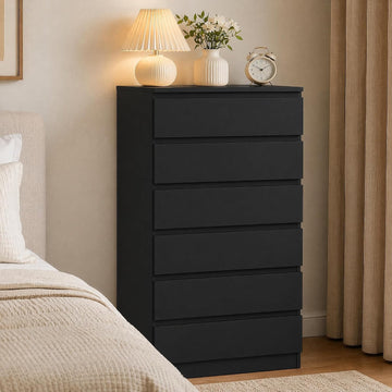 Black 6 Drawer Dresser ,Tall Modern Dressers & Chest of Drawers with Handle-Free Design,Wood Storage Dresser with