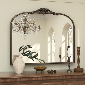 36x30 Bronze Vintage Arched Mirror for Wall, Baroque Mirror