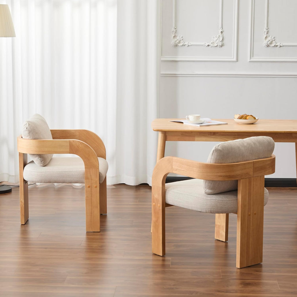 Yorick Modern Dining Chair Set of 2 with Cushion, Solid Wood Dining Room Armchair Set