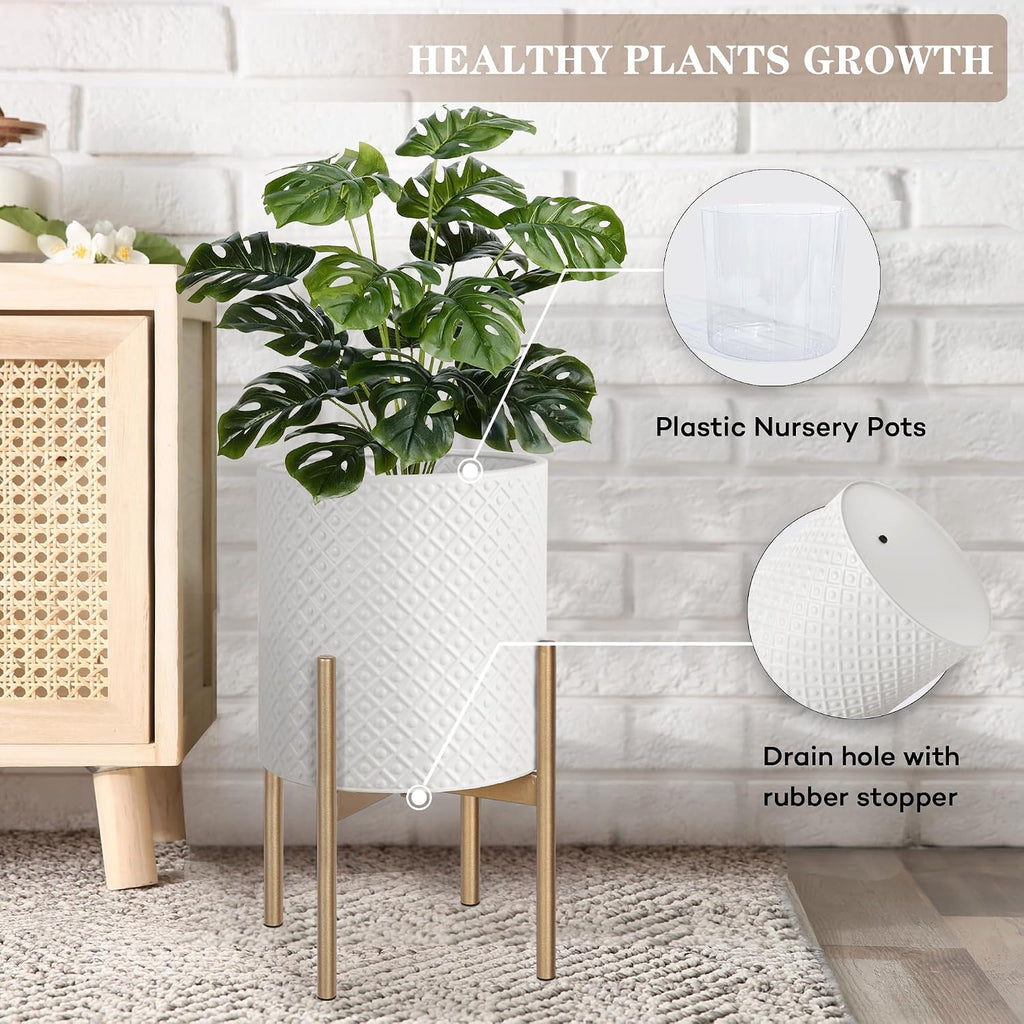 Planters for Indoor Plants Set of 2 Modern Metal Planter with Stand | Outdoor Decorative Planter Pots , Garden