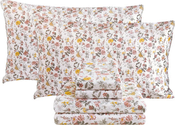 Floral Queen Sheet Set - 4 Piece Vintage Pink & Yellow Flower Patterned Bed Sheets - Soft, Breathable Microfiber