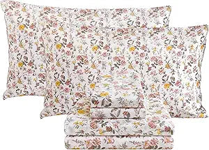 Floral Queen Sheet Set - 4 Piece Vintage Pink & Yellow Flower Patterned Bed Sheets - Soft, Breathable Microfiber