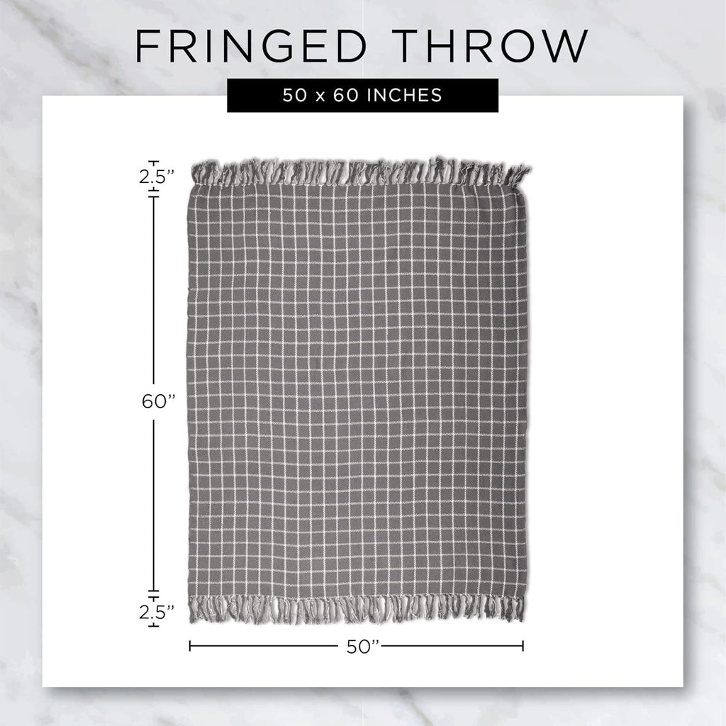 Modern Farmhouse Cotton Herringbone Blanket Throw with Fringe for Chair, Couch, Picnic, Camping, Beach, & Everyday