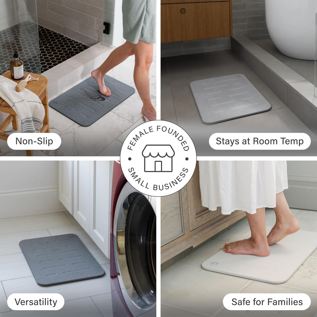 Home Stone Bath Mat - Premium Diatomaceous Earth Bath Floor Mats with Non-Slip Base, Fast-Drying Modern Shower Mat |
