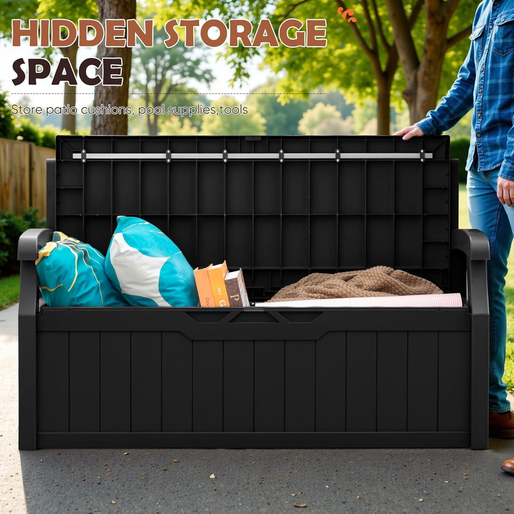 80 Gallon Resin Outdoor Storage Bench Waterproof | Large Deck Box with Armrest, Lockable&Waterproof for Garden, Home