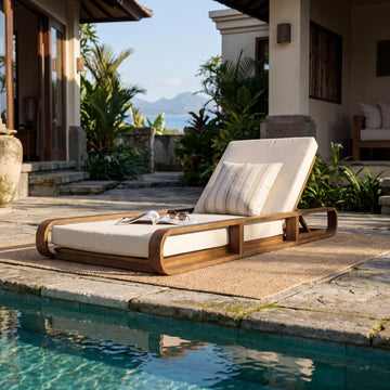 Teak Finish Acacia Wood Chaise Lounge - 1 Pcs Frame + 1 Pcs 4" 3-Fold Cream Water-Resistant Cushion, 400lbs Capacity