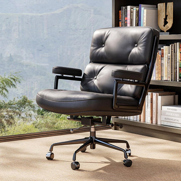 Home with Top Grain Leather, Padded Armrests, Mid-Back Upholstered Executive Leather Desk Chair, Aluminum Frame