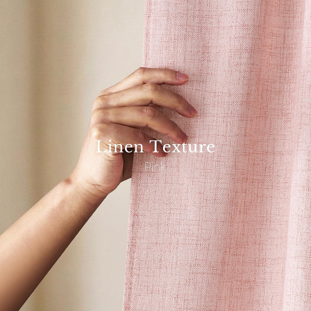 Faux Linen Semi Sheer Curtains 72 inches Long, Rod Pocket & Back Tab Faux Linen Window Treatments Light Filtering