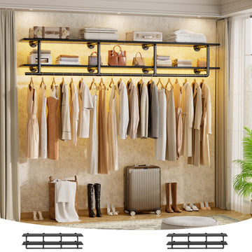 Industrial Pipe Clothing Rack, Wall Mounted Closet Shelf with Rod