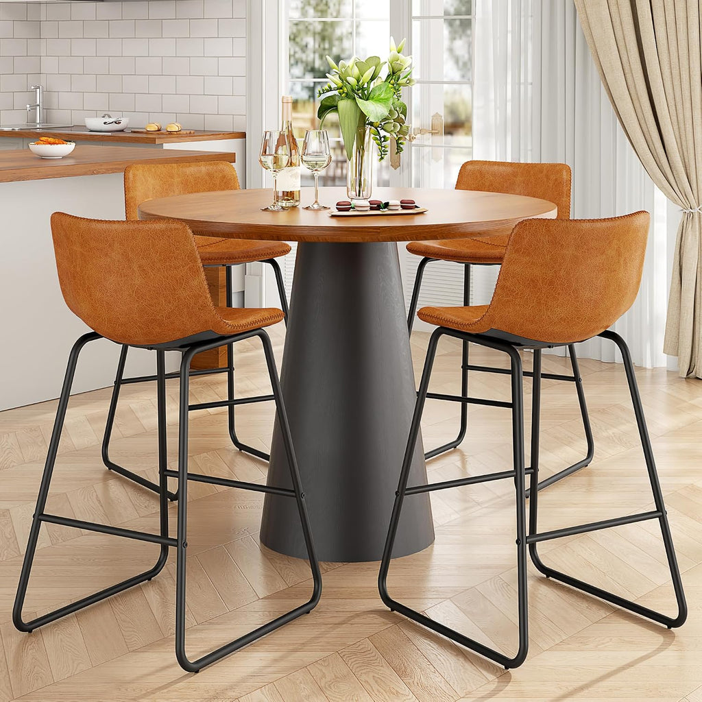 Bar Stools Set of 4, PU Leather Counter Height Bar Stools, 26" Modern Barstools with Metal Legs and Footrest, Urban