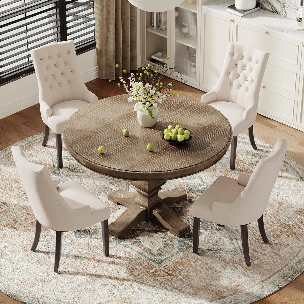 Wingback Upholstered Dining Chairs Set of 4, Fabric Side Dining Room Chairs with Tufted Button, Living Room Chairs