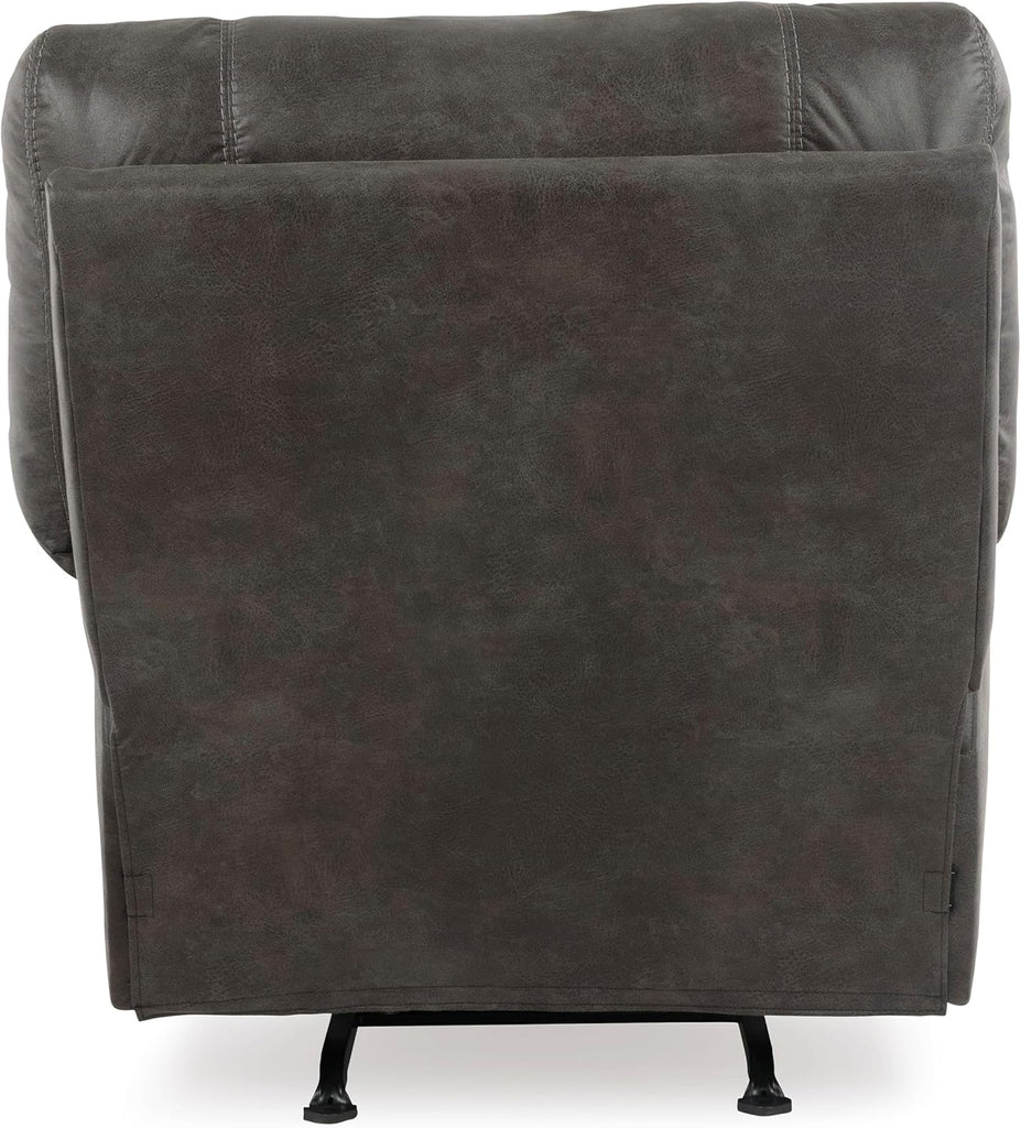 Contemporary Fabric Rocker Recliner, Pewter Finish, 41"x41"x41", Polyester Blend Upholstery, Pillow Top Arms