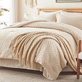 Queen Comforter Set 7 Pieces, Beige Bed in a Bag Queen, Tufted Boho Bedding Set with 1 Comforter, 2 Pillow Shams