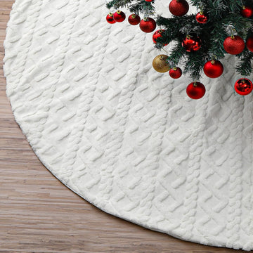 72 Inch Large Faux Fur Christmas Tree Skirt for 7.5ft to 12ft Tree Crossed Diamond Textured Pattern White Christmas