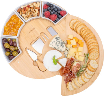 Charcuterie Board Set and Cheese Serving Platter - Made from Bamboo Wood - US Patented 13 inch Cheese Board and Knife