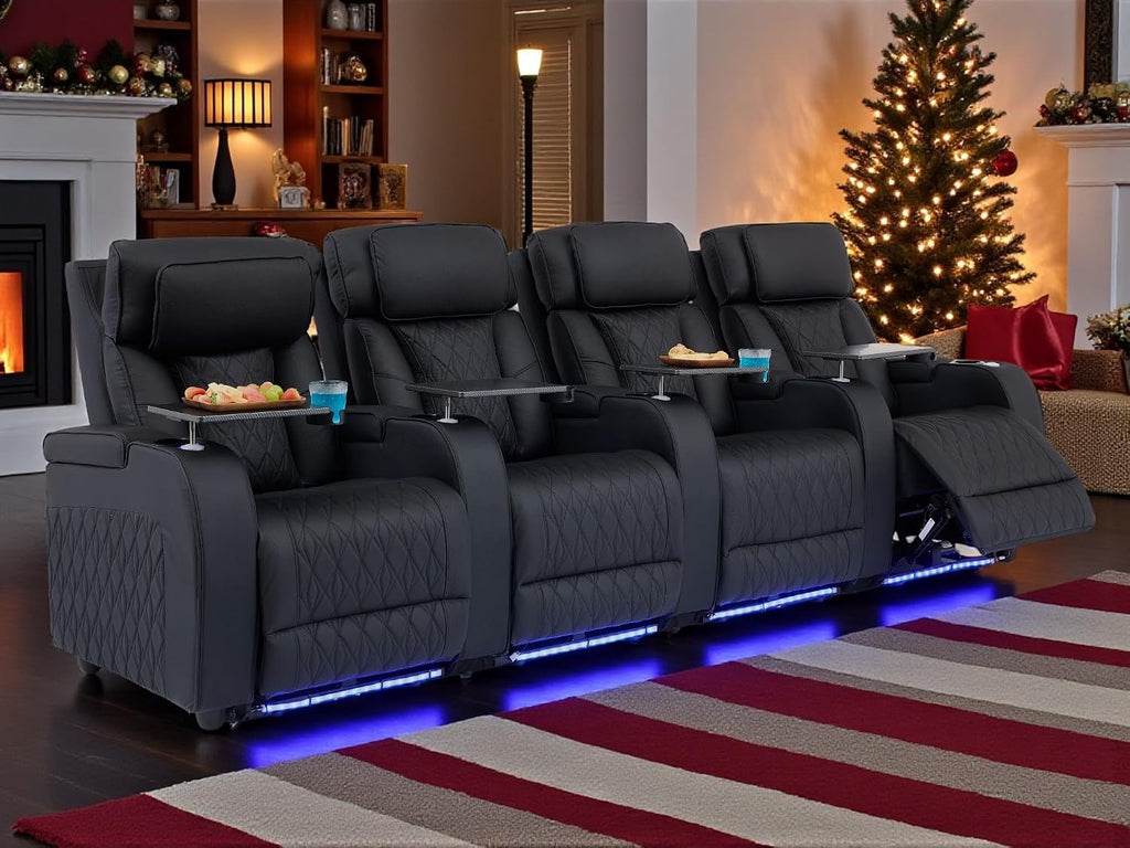 Home Theater Seating Top Grain Leather, Movie Theater Chairs Theater Recliner Sofa with Dual Power Ergonomic Design 7