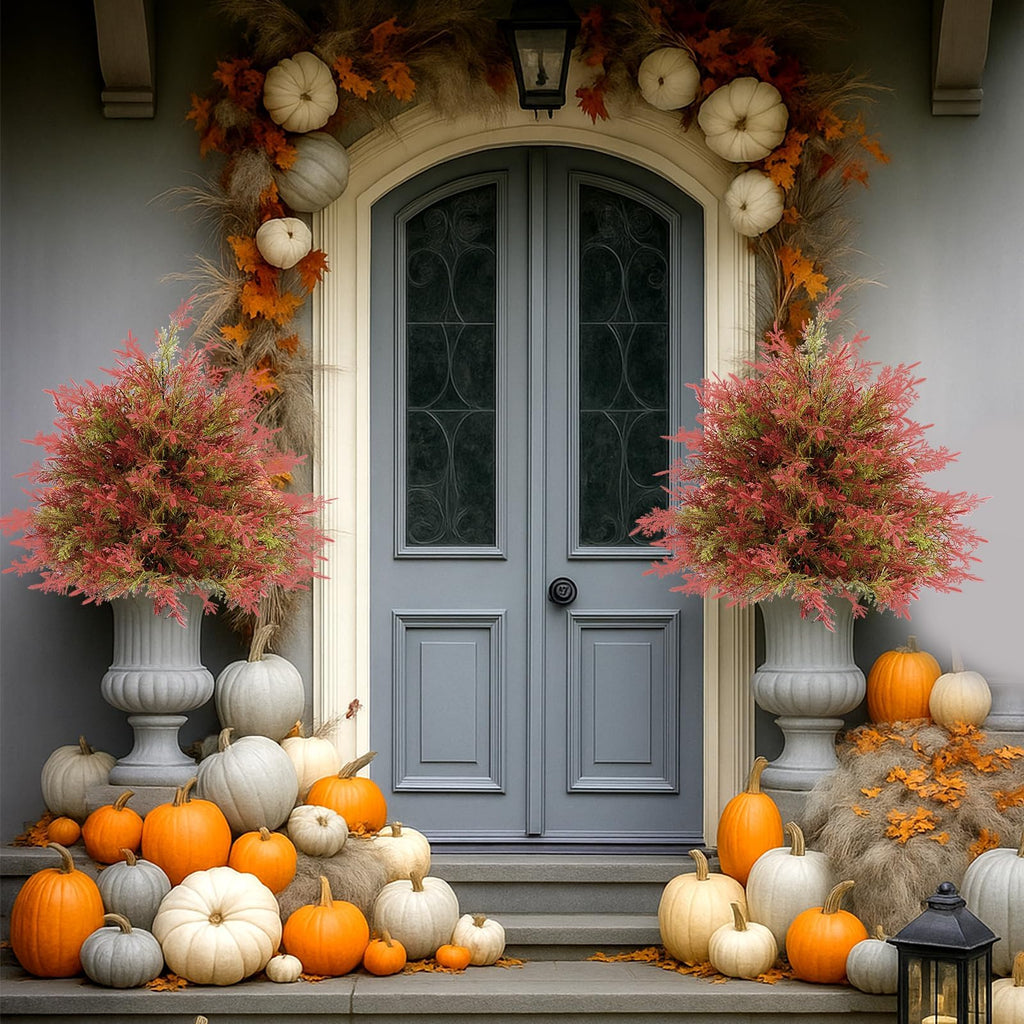 Fall Cedar Topiary Trees with Ground Stakes, Red Green Cedar