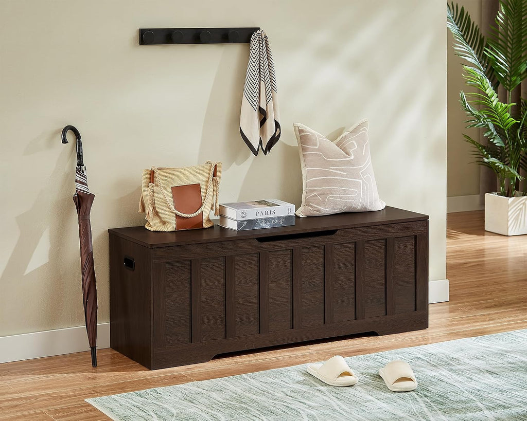 51.2" Storage Chest Extra Large,Wooden Storage Bench,Espresso | Chest with 2 Safety Hinges, 51.2*15.7*19.1inches