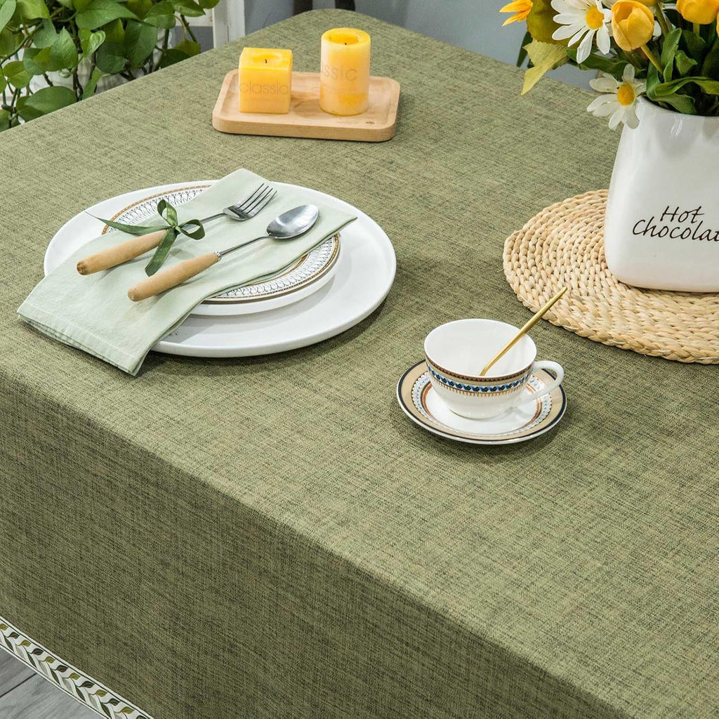 Textured Table Clothes Linen Style Rustic Washable Tablecloth Jacquard Trim Rectangle Table Cloth,Ob