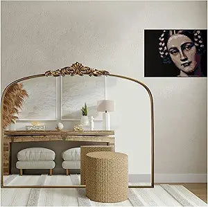 Vintage Gold Ornate Baroque Mirror - 36"X30" Arched Antique Brass Mirror with Full Metal Frame - Ideal, Fireplace,