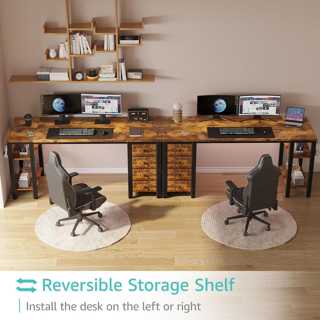55 inch Computer Desk with 4 Fabric Drawers & Storage Shelves, Writing Work Study Desk Bedroom