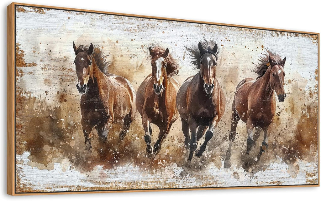 Framed Horses Wall Art - Brown Horse Canvas Pictures Animal Wall Decor Running Horses Painting Prints Artwork Bedroom