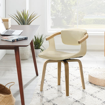 Mid Century Modern Swivel Desk Chair Without Wheels, Cream