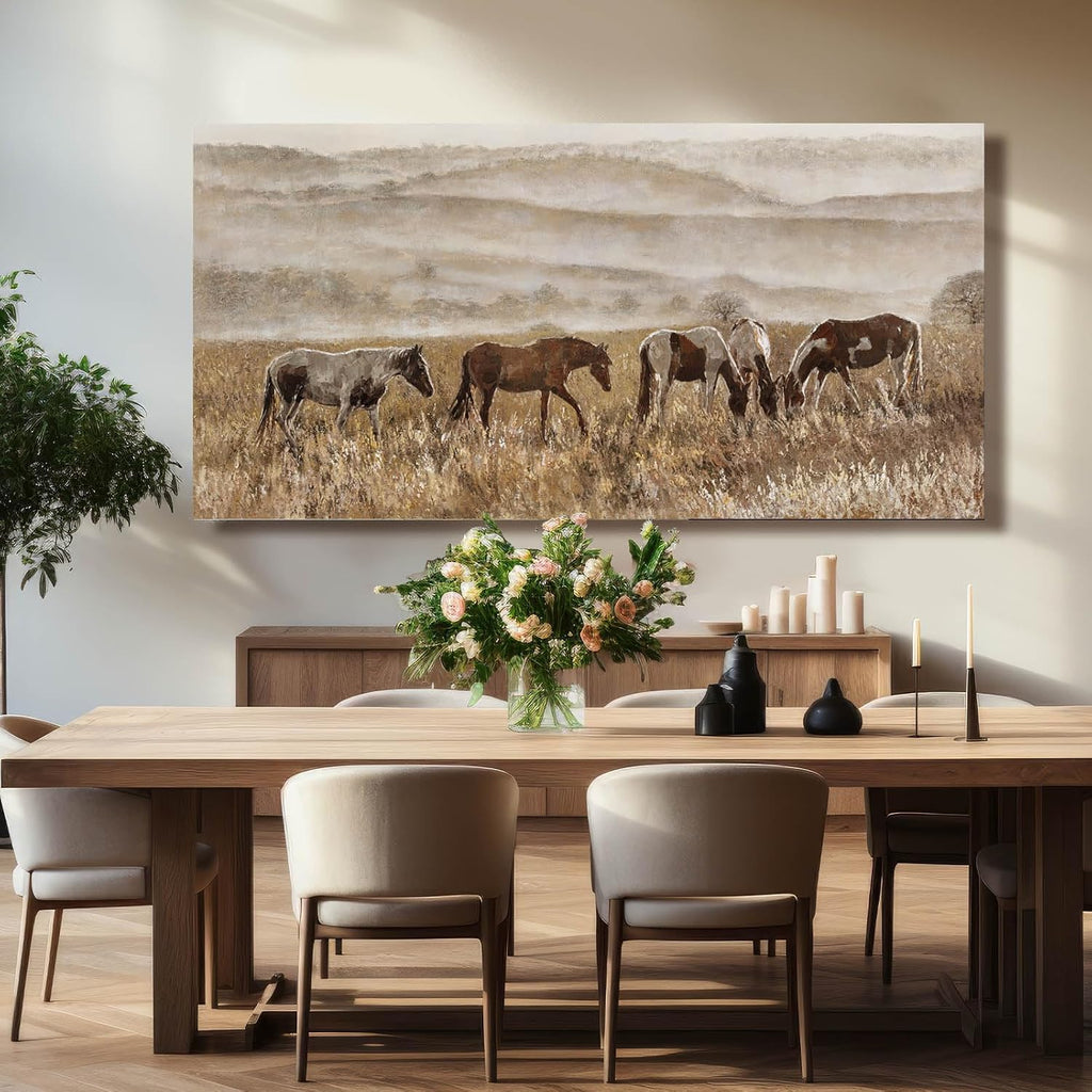 Canvas Wall Art Horse Wall Decor Animal Prints Pictures Grassland Artwork Paintings Brown Pictures