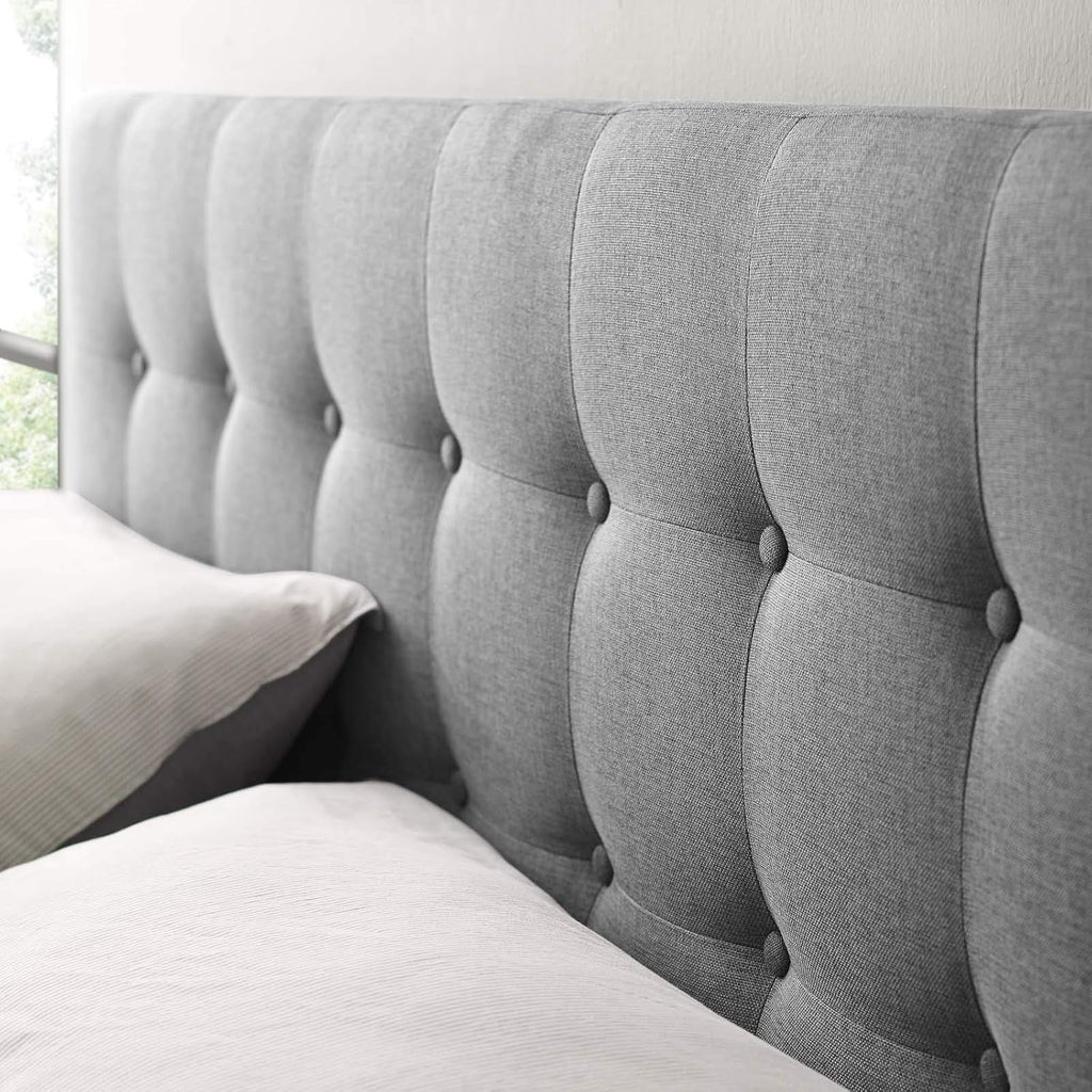 Emily Tufted Button Linen Fabric Upholstered King Headboard in Gray