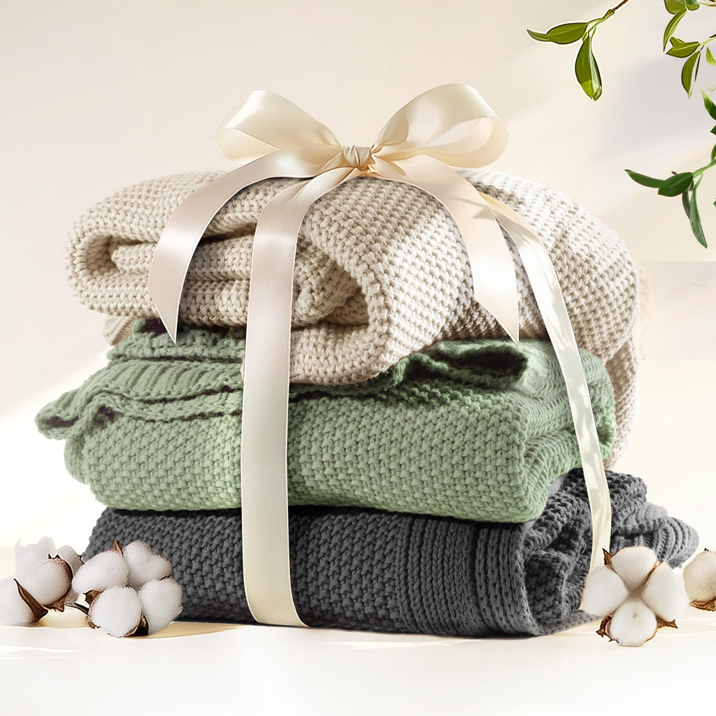100% Cotton Cable Knit Throw Blanket, Lightweight Soft Knit Blanket for Sofa Couch Bed, Breathable All-Season Throw