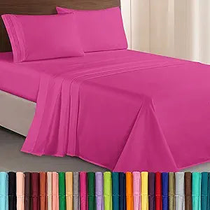 Luxurious 1500 Premium Hotel Quality Microfiber Three Line Embroidered Softest 4-Piece Bed Sheet Set, Wrinkle and
