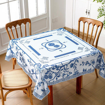Chinoiserie Mahjong Tablecloth with Game Rule 55''x55'' Floral Table Cover