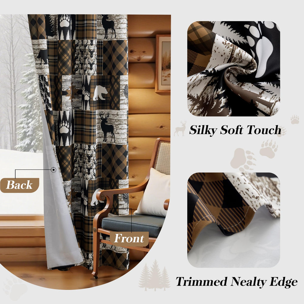 Brown Rustic Cabin Curtains 2 Panels Country Style Curtain 50% Light Blocking Darkening Grommet Window Treatments