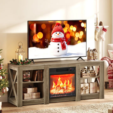 58" TV Stand with Fireplace for up to 65 inch TVs, Gray Oak