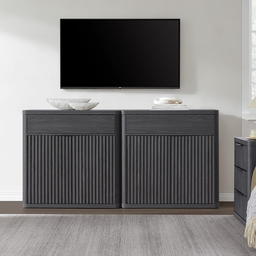 Buffet Cabinet with Storage - Accent Fluted Storage Cabinet with 6 Doors & 3 Drawers Sideboard Credenza Buffet Table