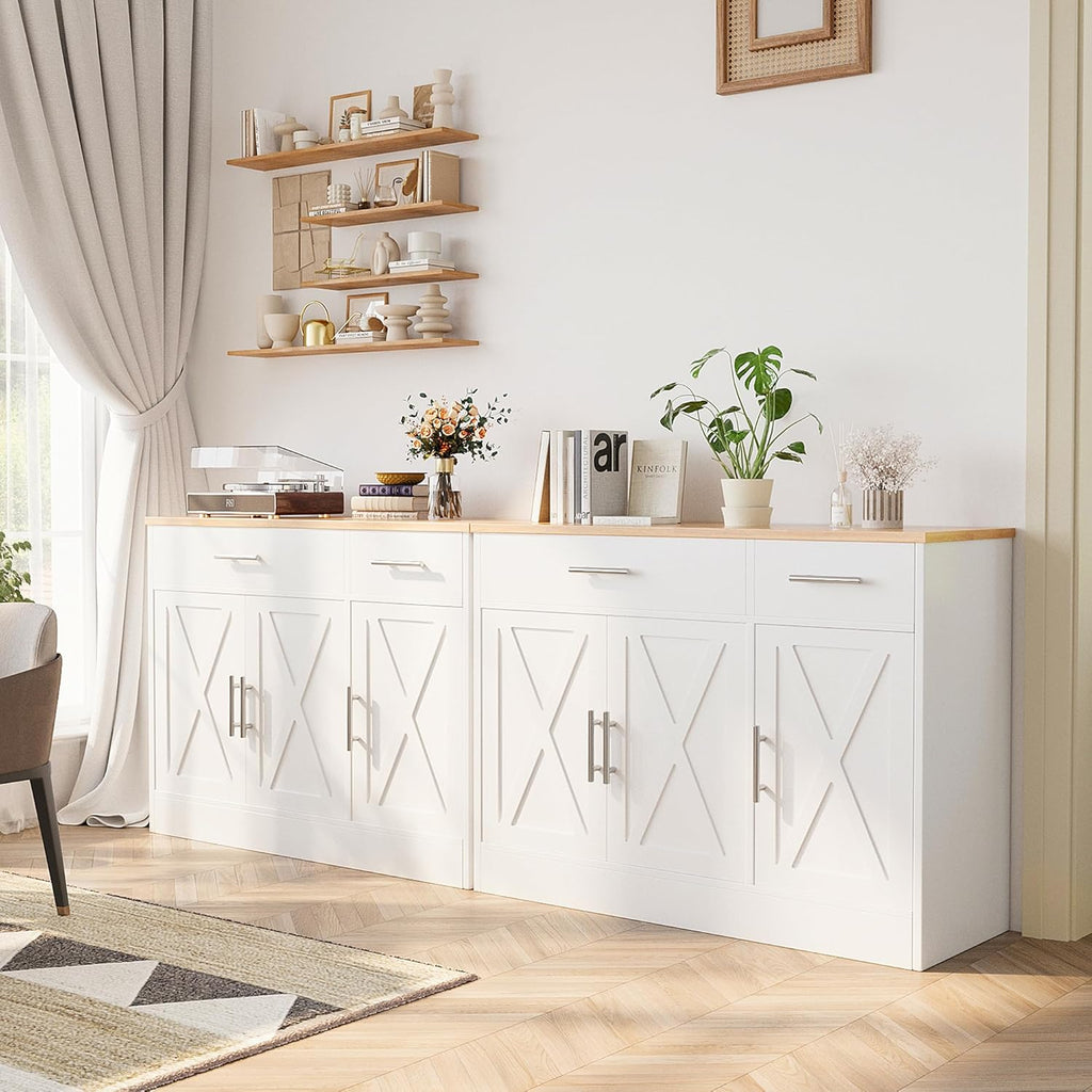 Modern Farmhouse Sideboard Buffet Cabinet with Storage with 3 Doors,42" Barn Doors Buffet Cabinet with Storage