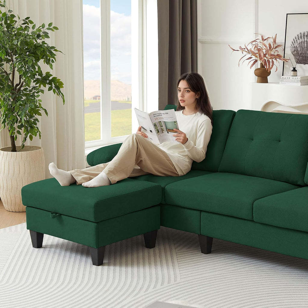 86" Convertible Sectional Sofa, Deep 3-Seat L Shaped Couch with Ottoman and Storage Pocket