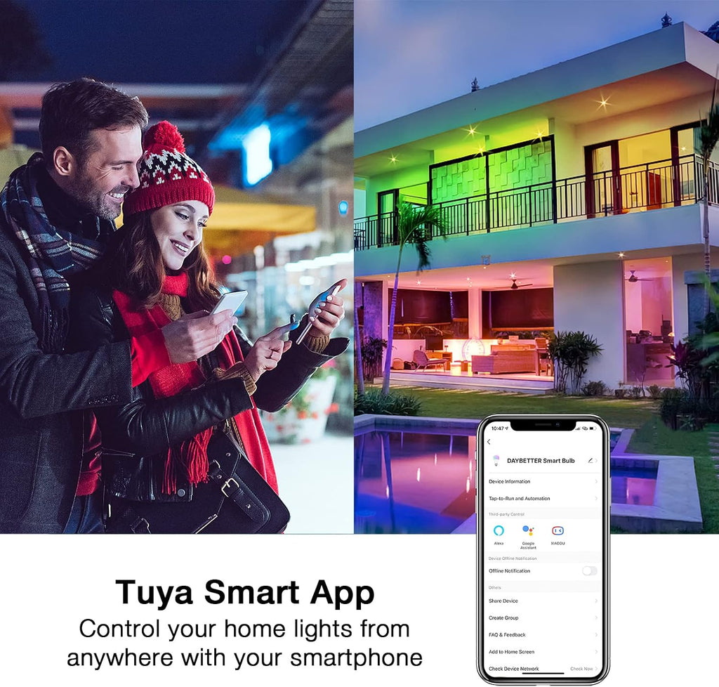 Smart Light Bulbs, RGBCW Wi-Fi Color Changing Led Bulbs Compatible with Alexa & Google Home Assistant, A19 E26 9W (6 Pack)
